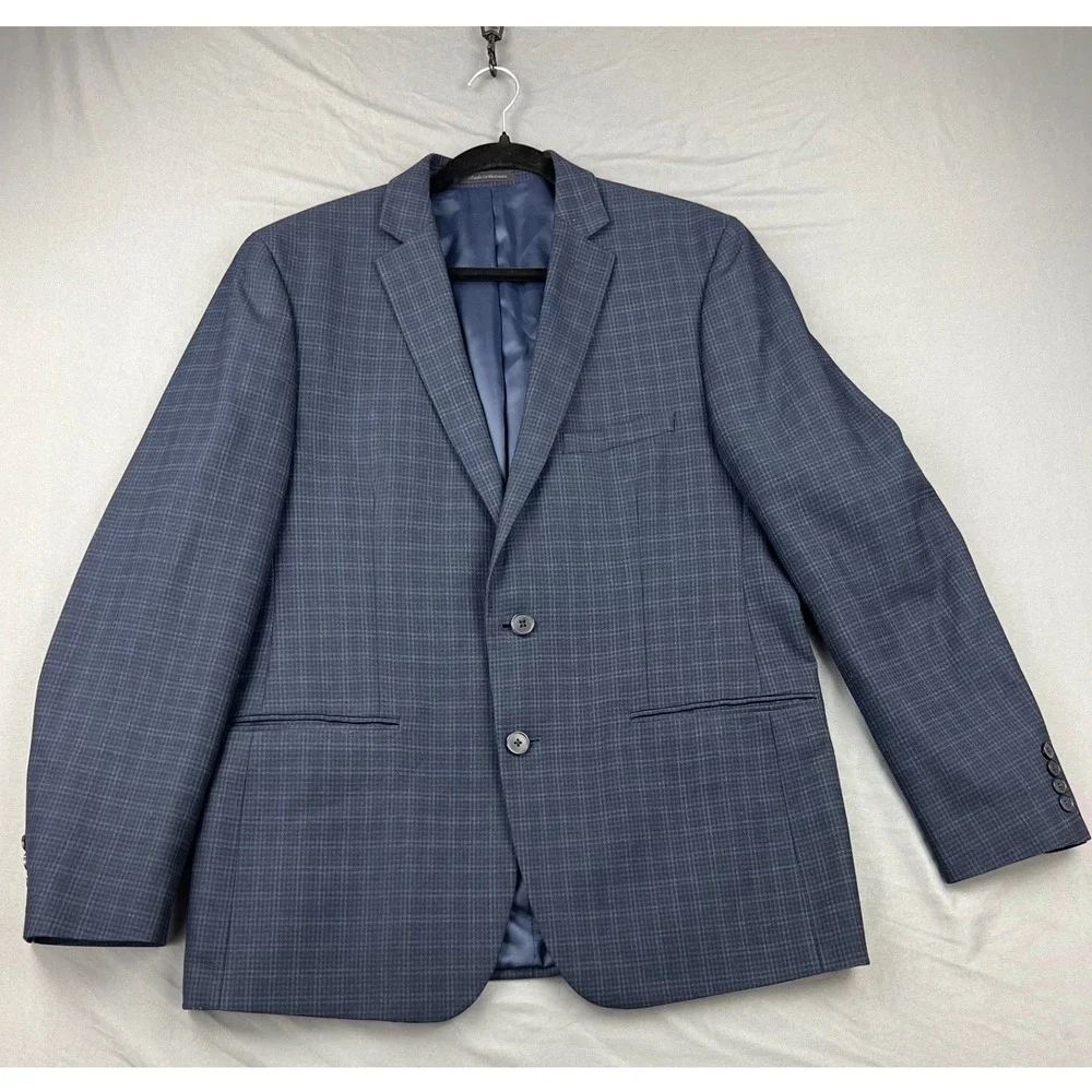 Van Heusen Flex Blazer Mens 42R Blue Plaid Slim Fit Sport Coat Exc 42 Regular
